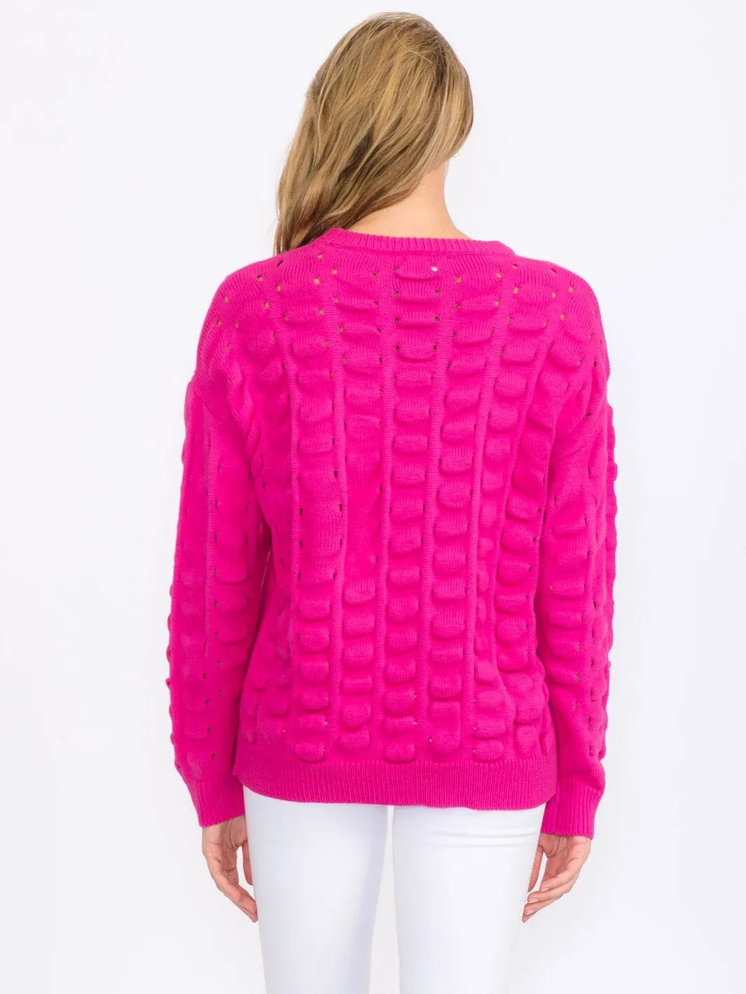 WOMEN'S LONG SLEEVE DETAILED KNIT PULLOVER SWEATER