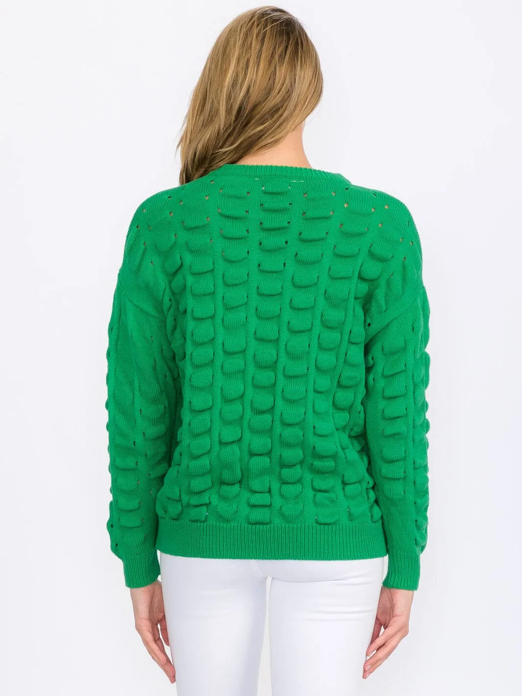 WOMEN'S LONG SLEEVE DETAILED KNIT PULLOVER SWEATER