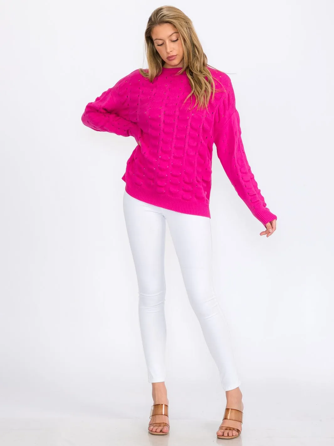 WOMEN'S LONG SLEEVE DETAILED KNIT PULLOVER SWEATER