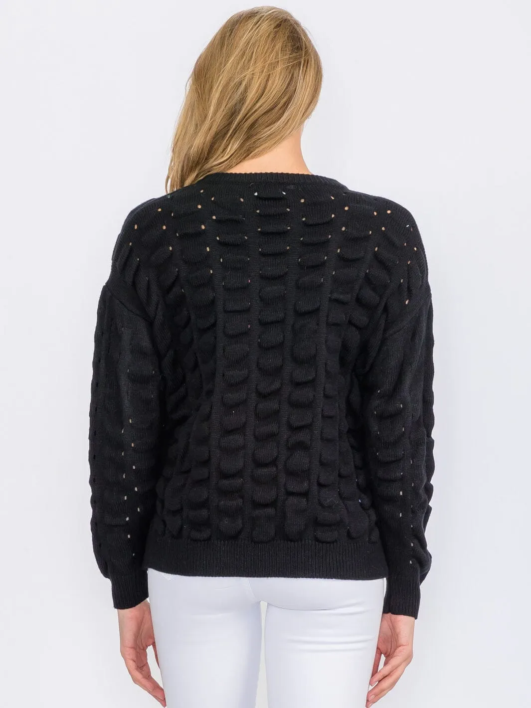 WOMEN'S LONG SLEEVE DETAILED KNIT PULLOVER SWEATER