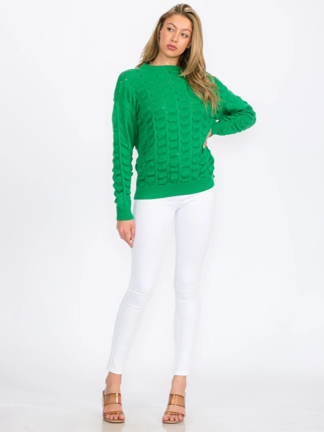 WOMEN'S LONG SLEEVE DETAILED KNIT PULLOVER SWEATER
