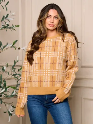 WOMENS LONG SLEEVE PULLOVER COLORBLOCK MULTI PRINT SWEATER