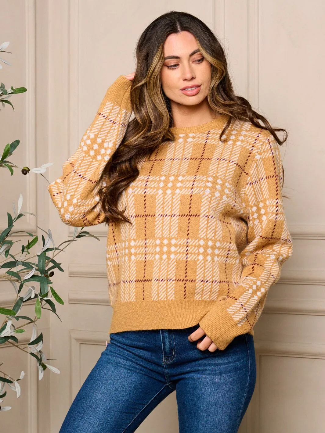 WOMENS LONG SLEEVE PULLOVER COLORBLOCK MULTI PRINT SWEATER