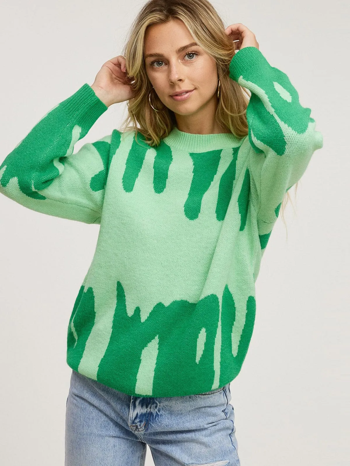 WOMENS LONG SLEEVE PULLOVER PRINTED SWEATER