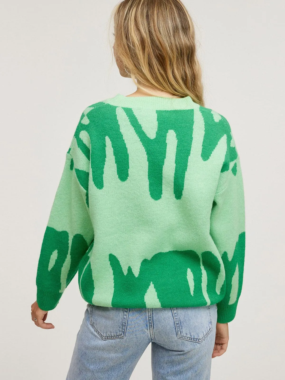 WOMENS LONG SLEEVE PULLOVER PRINTED SWEATER