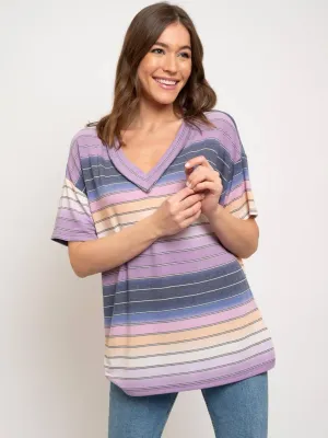WOMEN'S MULTI STRIPES V-NECK TOP