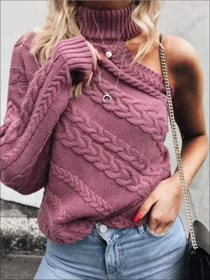 Women's One Shoulder Cable Knit Sweater