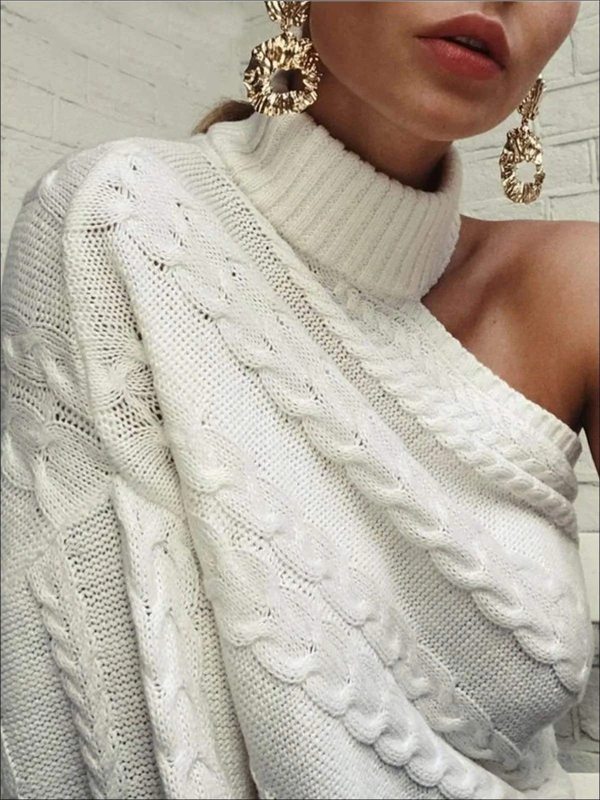 Women's One Shoulder Cable Knit Sweater