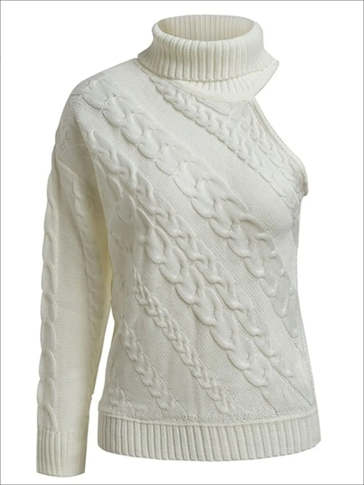 Women's One Shoulder Cable Knit Sweater