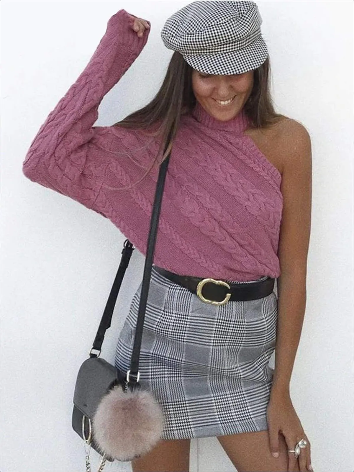 Women's One Shoulder Cable Knit Sweater