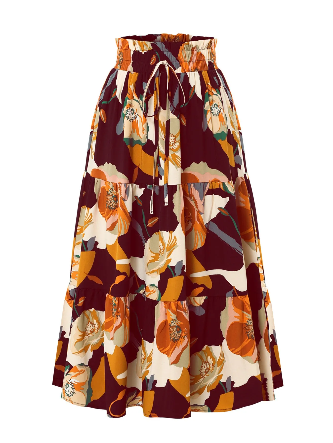 Women's Pleated Floral Print Elastic Waist Skirt