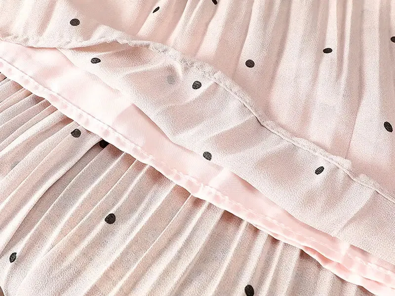 Women’s Polka Dot Pleated Midi Skirt | High Waist Elastic Vintage Office Skirt