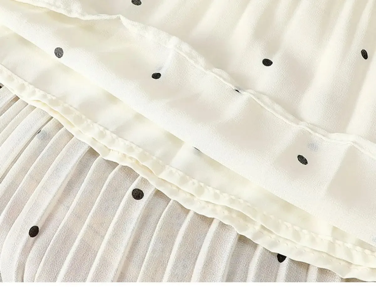 Women’s Polka Dot Pleated Midi Skirt | High Waist Elastic Vintage Office Skirt