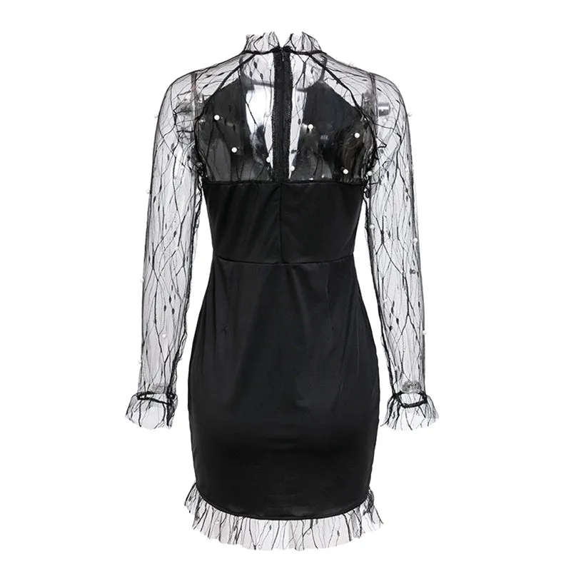 Women's Round Neck Long Sleeve Sexy Party Bodysuit Dress