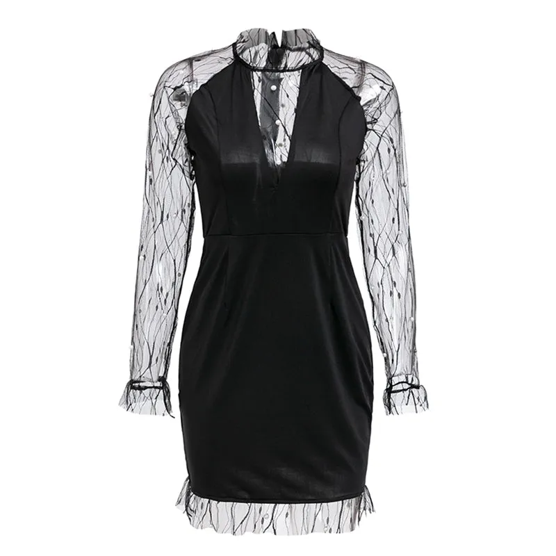 Women's Round Neck Long Sleeve Sexy Party Bodysuit Dress