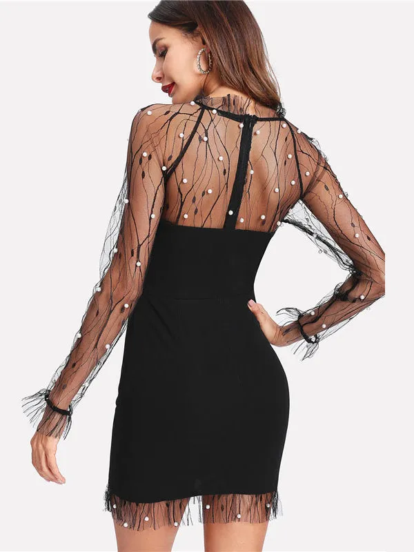 Women's Round Neck Long Sleeve Sexy Party Bodysuit Dress