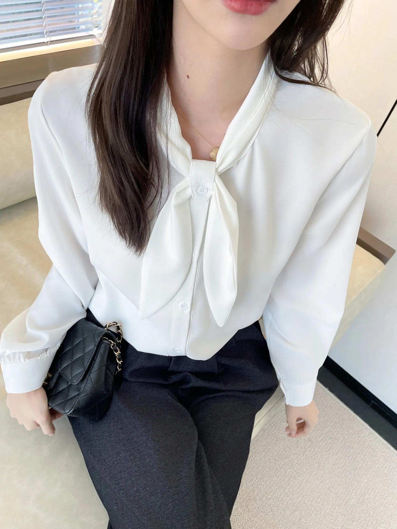 Women's Solid Color Satin Blouse for a Chic Look