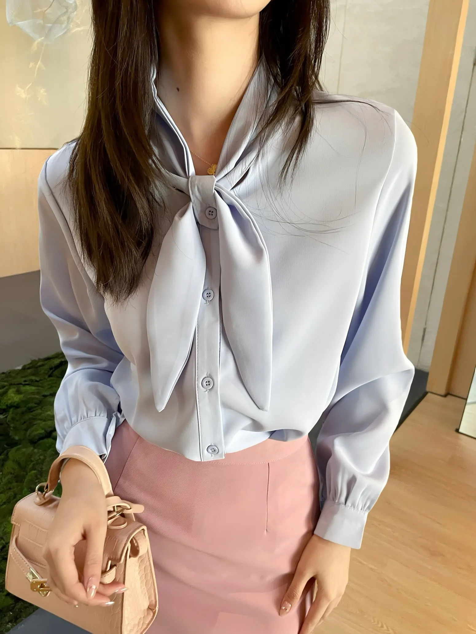 Women's Solid Color Satin Blouse for a Chic Look
