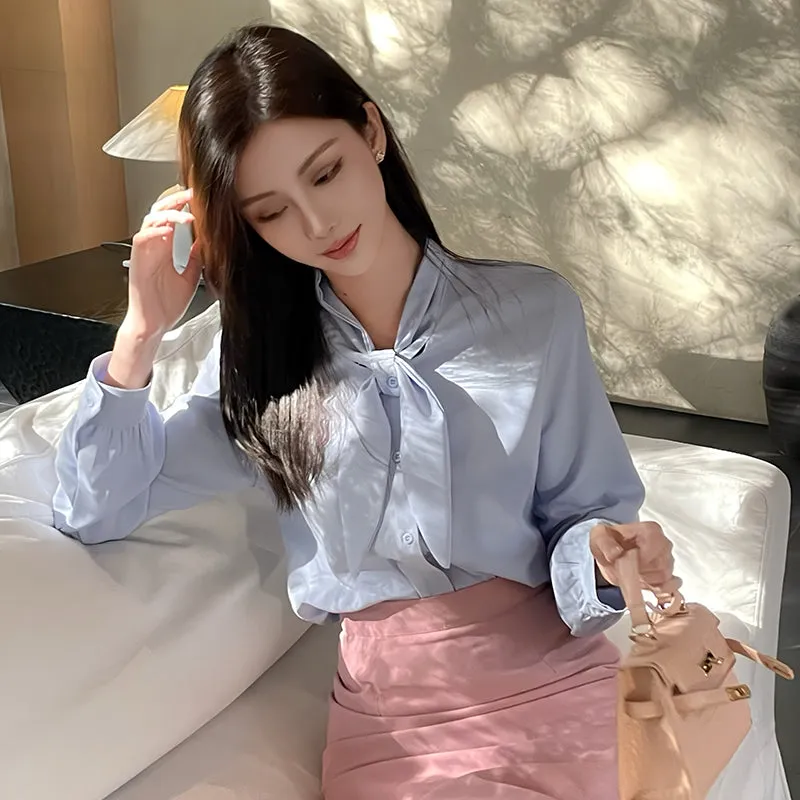 Women's Solid Color Satin Blouse for a Chic Look