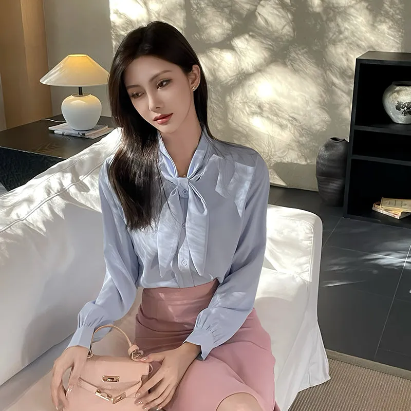 Women's Solid Color Satin Blouse for a Chic Look