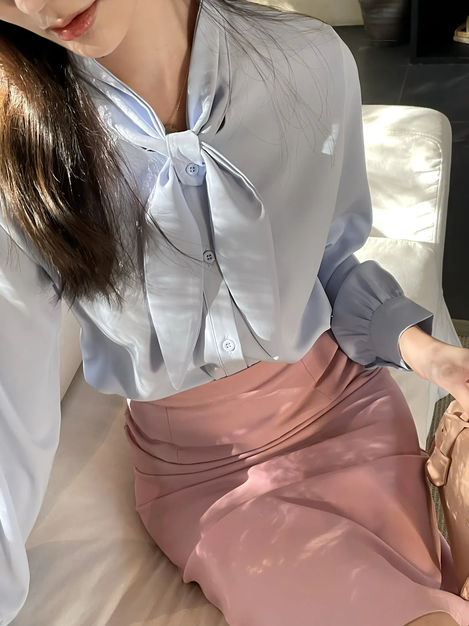 Women's Solid Color Satin Blouse for a Chic Look