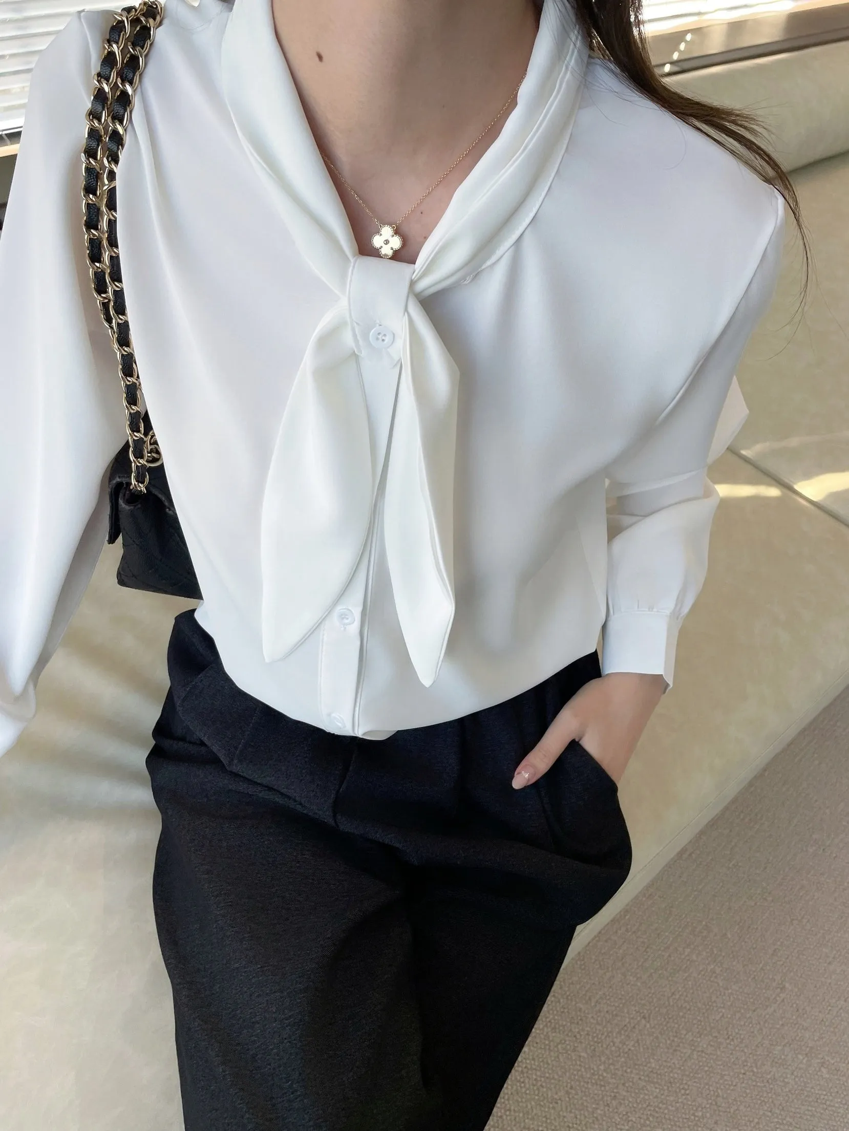 Women's Solid Color Satin Blouse for a Chic Look