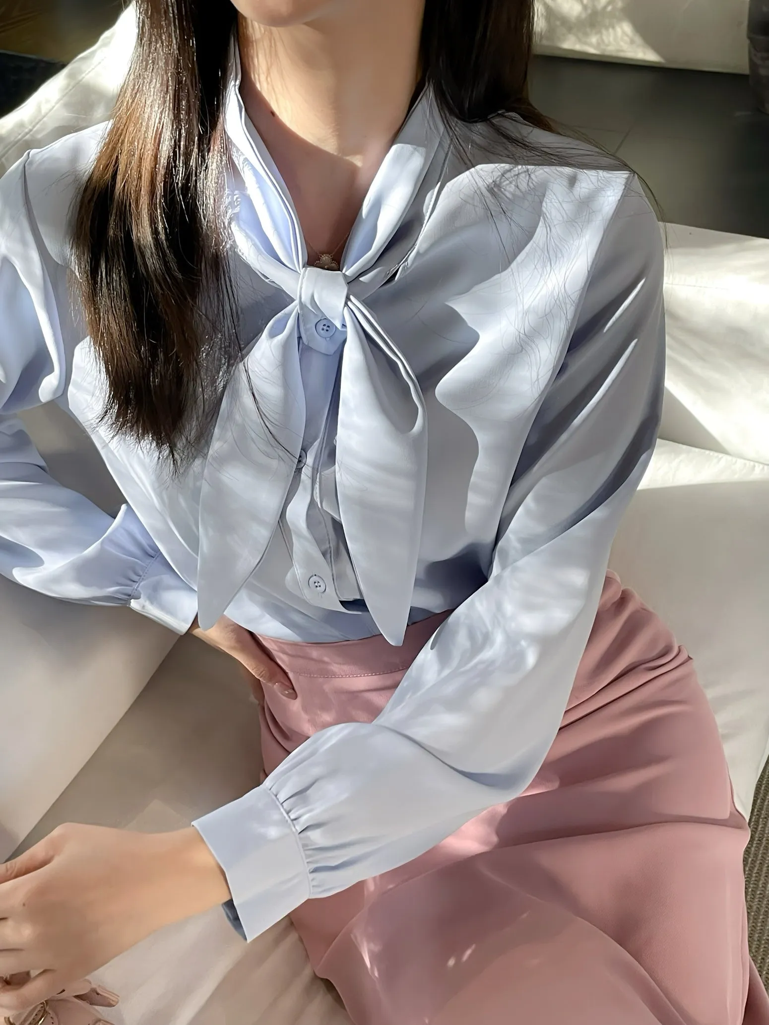 Women's Solid Color Satin Blouse for a Chic Look