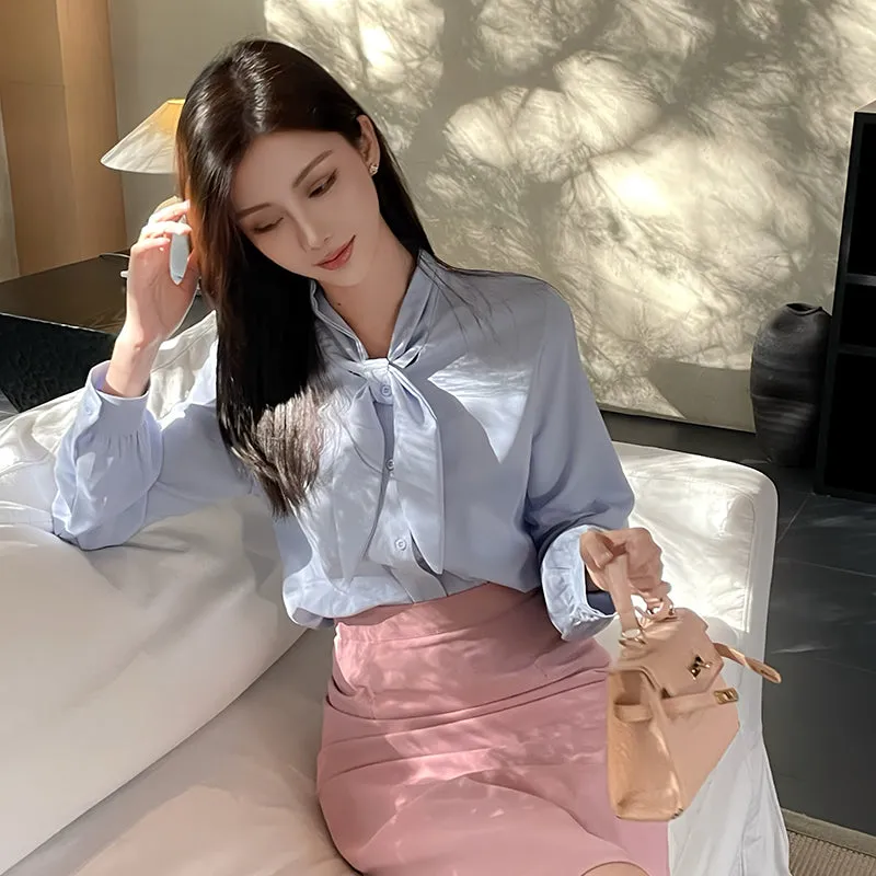 Women's Solid Color Satin Blouse for a Chic Look