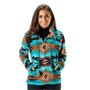 Women's Teal & Brown Aztec Fleece Jacket