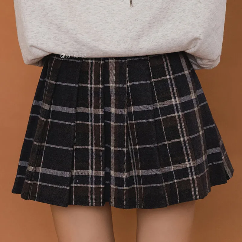 Woolen Striped Plaid Skirt