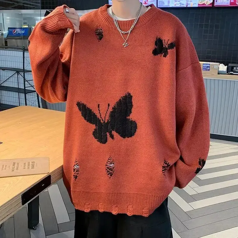 Y2K Butterfly Knitted Sweater with Distressed Details