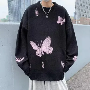 Y2K Butterfly Knitted Sweater with Distressed Details