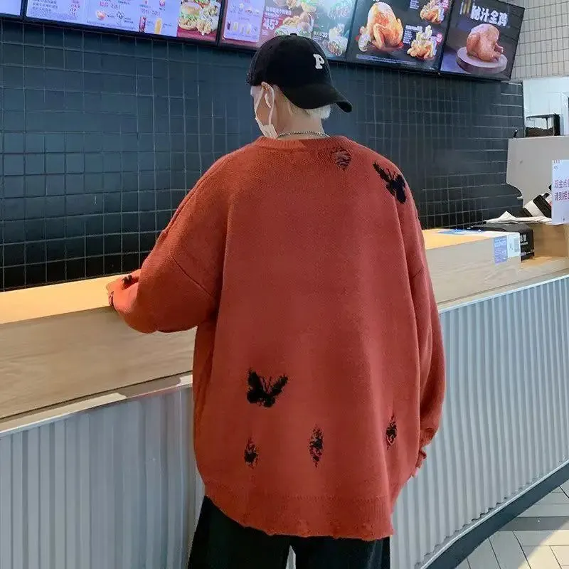 Y2K Butterfly Knitted Sweater with Distressed Details