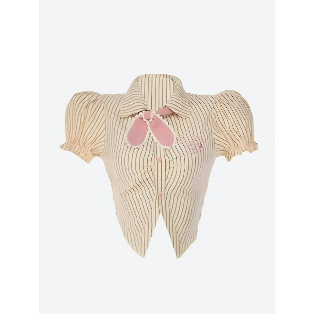 Y2K Striped Shirt with Pink Bow and Coordinating Skort Set